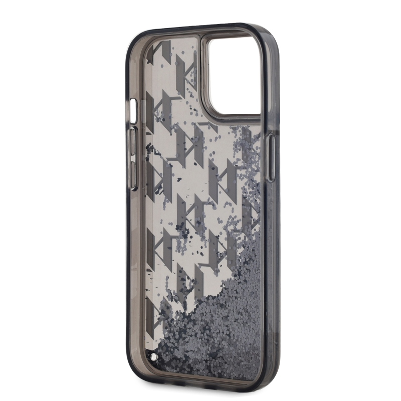 Karl Lagerfeld Folyékony csillámos monogramos, gradiens hátlap iPhone 15-hez Fekete