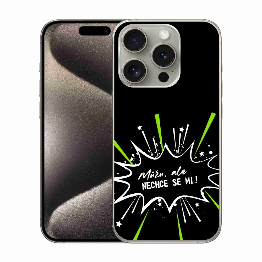 Gél borítás mmCase iPhone 15 Pro készülékhez - vicces szöveg 11 fekete háttér