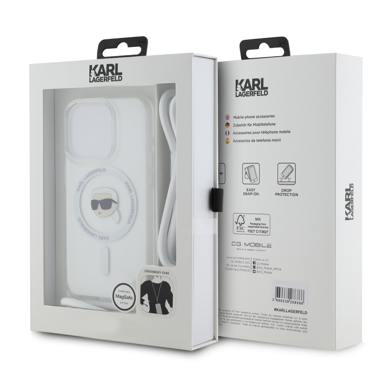 Karl Lagerfeld IML Crossbody Karl Head Karl Head MagSafe hátlap iPhone 15 Pro Max-hoz Átlátszó