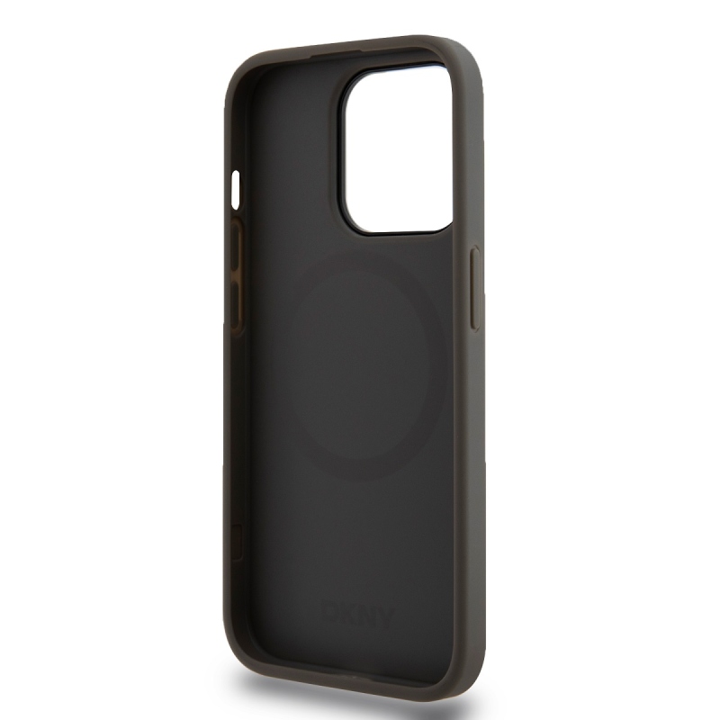 DKNY PU bőr Stack Logo Magsafe hátlap iPhone 15 Pro Max-hoz Szürke