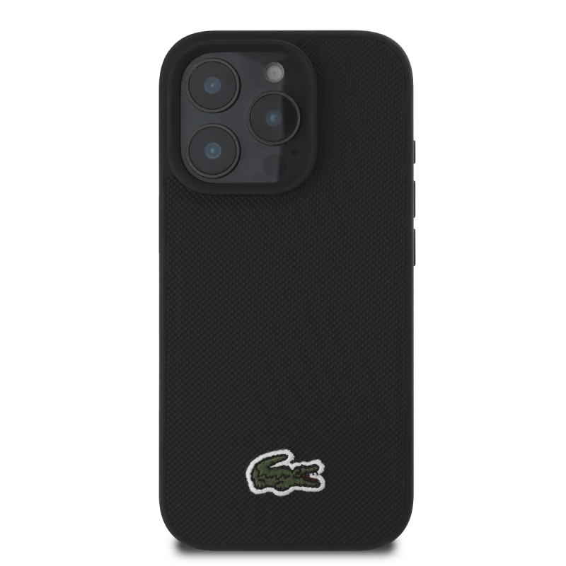 Lacoste Iconic Petit Pique Woven Logo MagSafe hátlap iPhone 16 Pro Max-hoz fekete