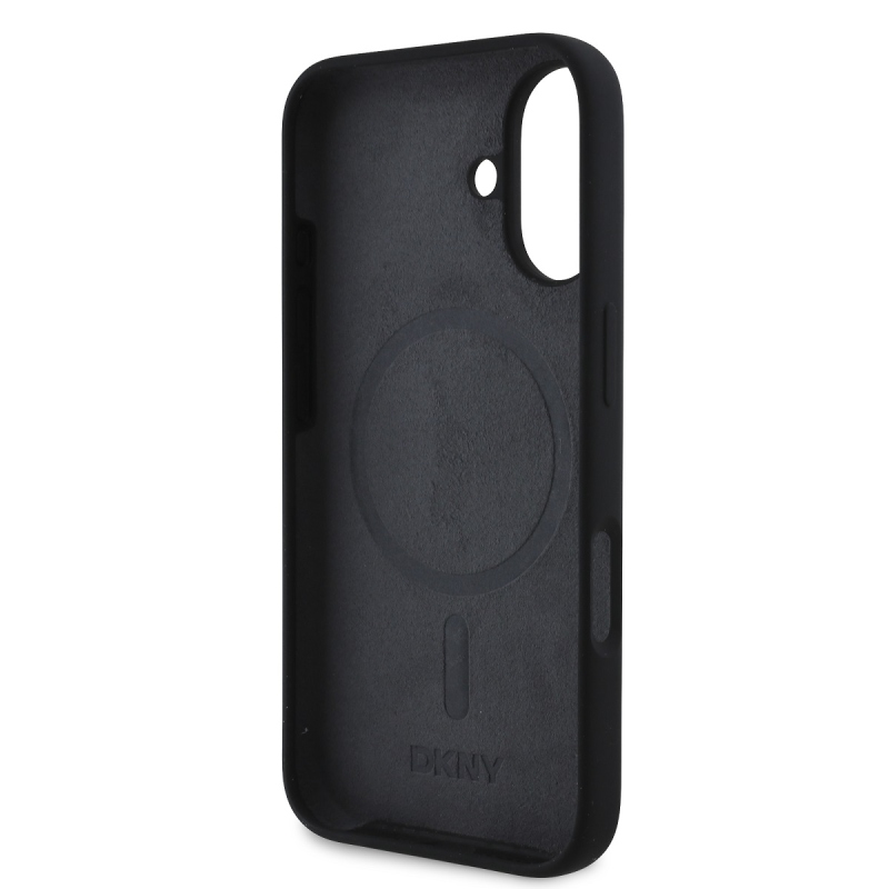 DKNY Liquid Silicone Arch Logo MagSafe hátlapi borító iPhone 16 Plus-hoz Fekete