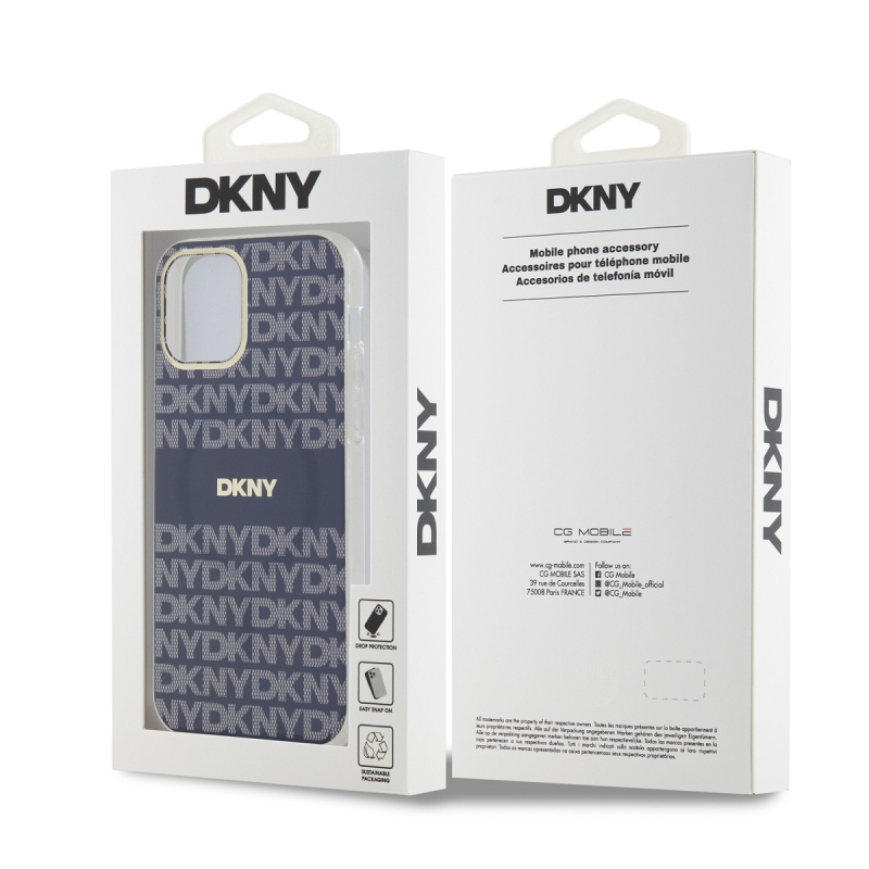 DKNY PC/TPU ismétlődő mintás tonális csíkos Magsafe hátlap iPhone 12/12 Pro kékhez