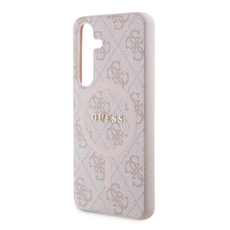 Guess PU bőr 4G színes gyűrűs MagSafe hátlap Samsung Galaxy S24 rózsaszínű borítóhoz