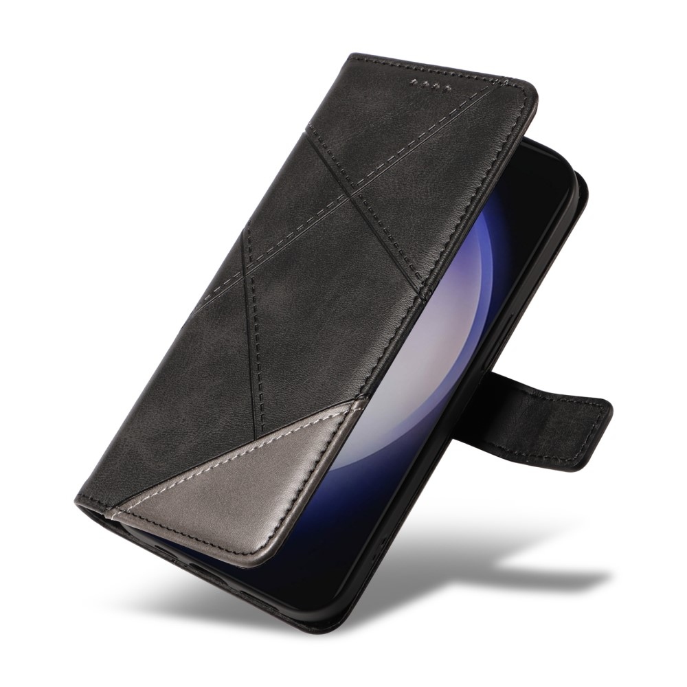 Háromszög alakú könyvtáska Samsung Galaxy S24+/S25+ készülékhez - fekete