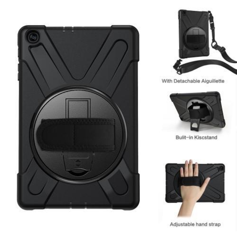 Hibrid tok kéztartóval és vállpánttal a Samsung Galaxy Tab A 10.1 (2019) SM-T515 táblagéphez - fekete színben