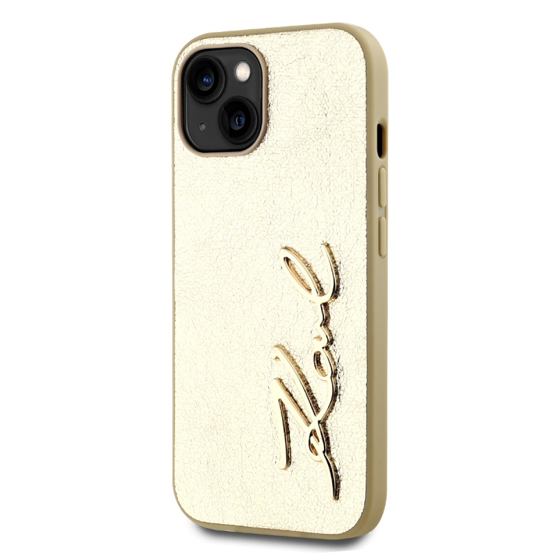 Karl Lagerfeld gyűrött PU aláírás logó hátlap iPhone 15 arany