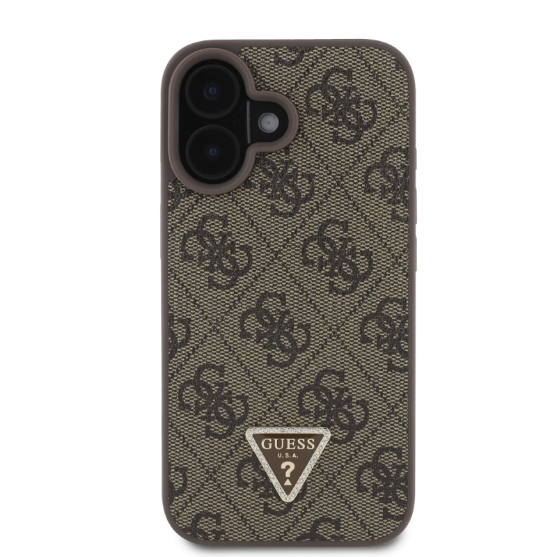 Guess PU 4G Strass háromszög fém logó hátlap iPhone 16-hoz barna barna