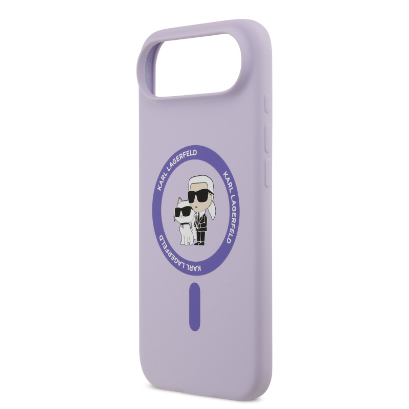 Karl Lagerfeld folyékony szilikon Karl és Choupette MagSafe hátlap iPhone 17 Air lila színű iPhone 17 Airhez