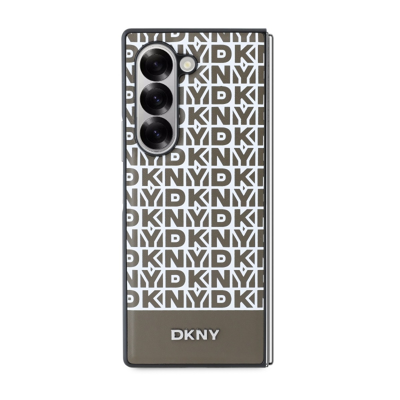 DKNY PU bőr Ismétlődő mintás alsó csík MagSafe hátlap Samsung Galaxy Z Fold 6 barna barna
