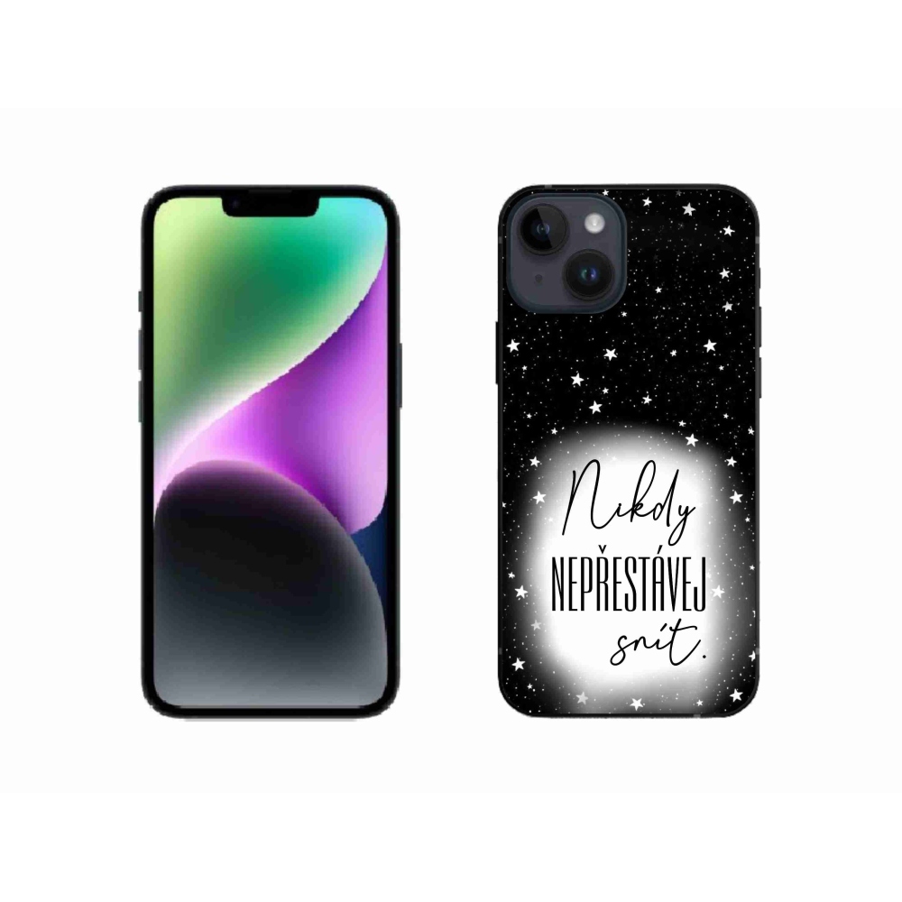 Gél borítás mmCase iPhone 14 készülékhez - idézet 1 fehér és fekete háttérrel