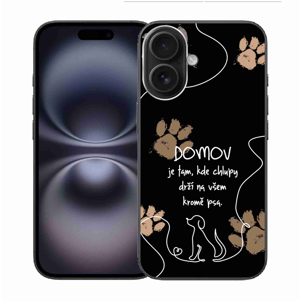 Gél borító mmCase iPhone 16 készülékhez - kutya motívum fekete háttér