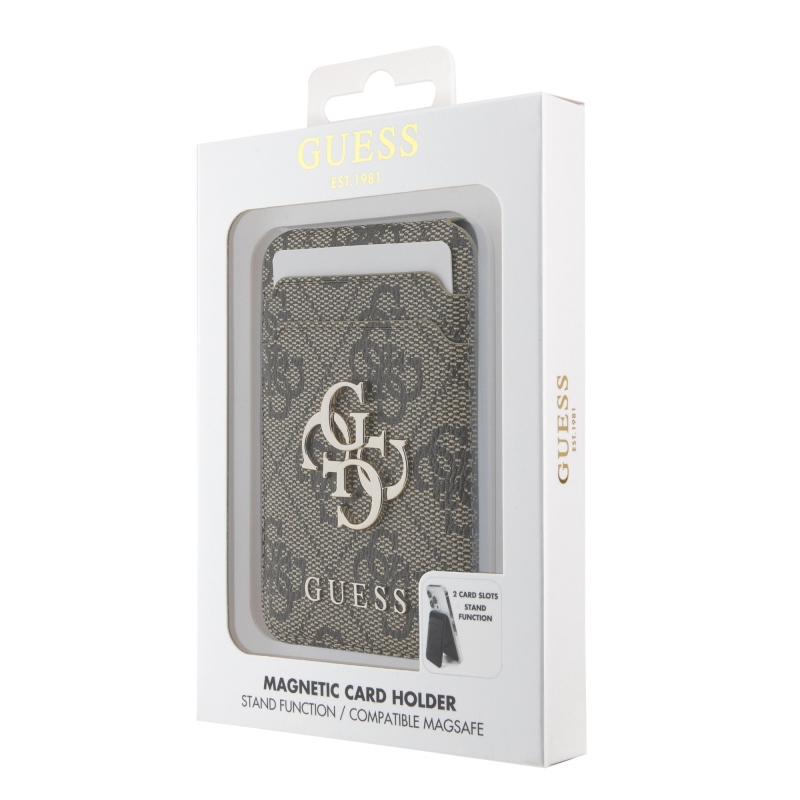 Guess 4G fém logós MagSafe Cardslot pénztárca állvánnyal Barna