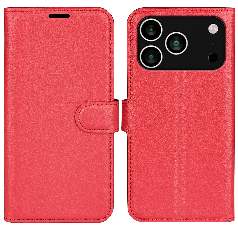 Litchi könyvtáska iPhone 17 Pro készülékhez - piros