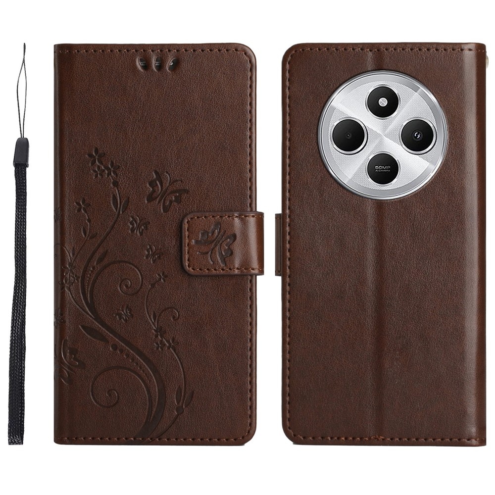 Virágok könyv tok Xiaomi Redmi 14C/Poco C75-hez - barna