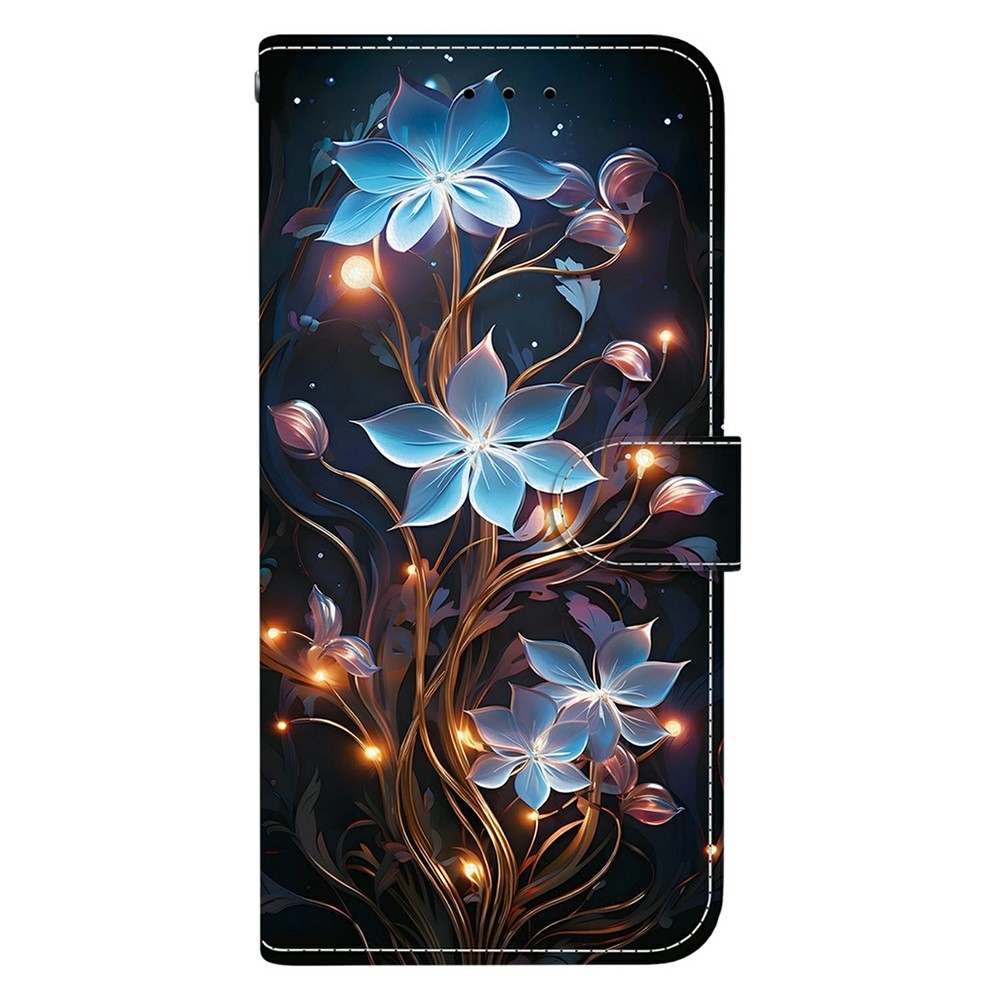 Sokoldalú könyvtáska Xiaomi Redmi 15 4G (171mm) - kék virágokkal