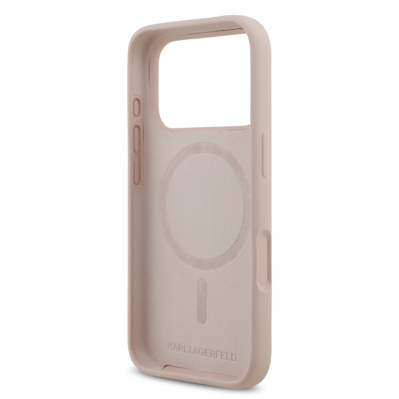 Karl Lagerfeld folyékony szilikon duplafejű MagSafe hátlap iPhone 17 Pro rózsaszínű iPhone 17 Pro számára