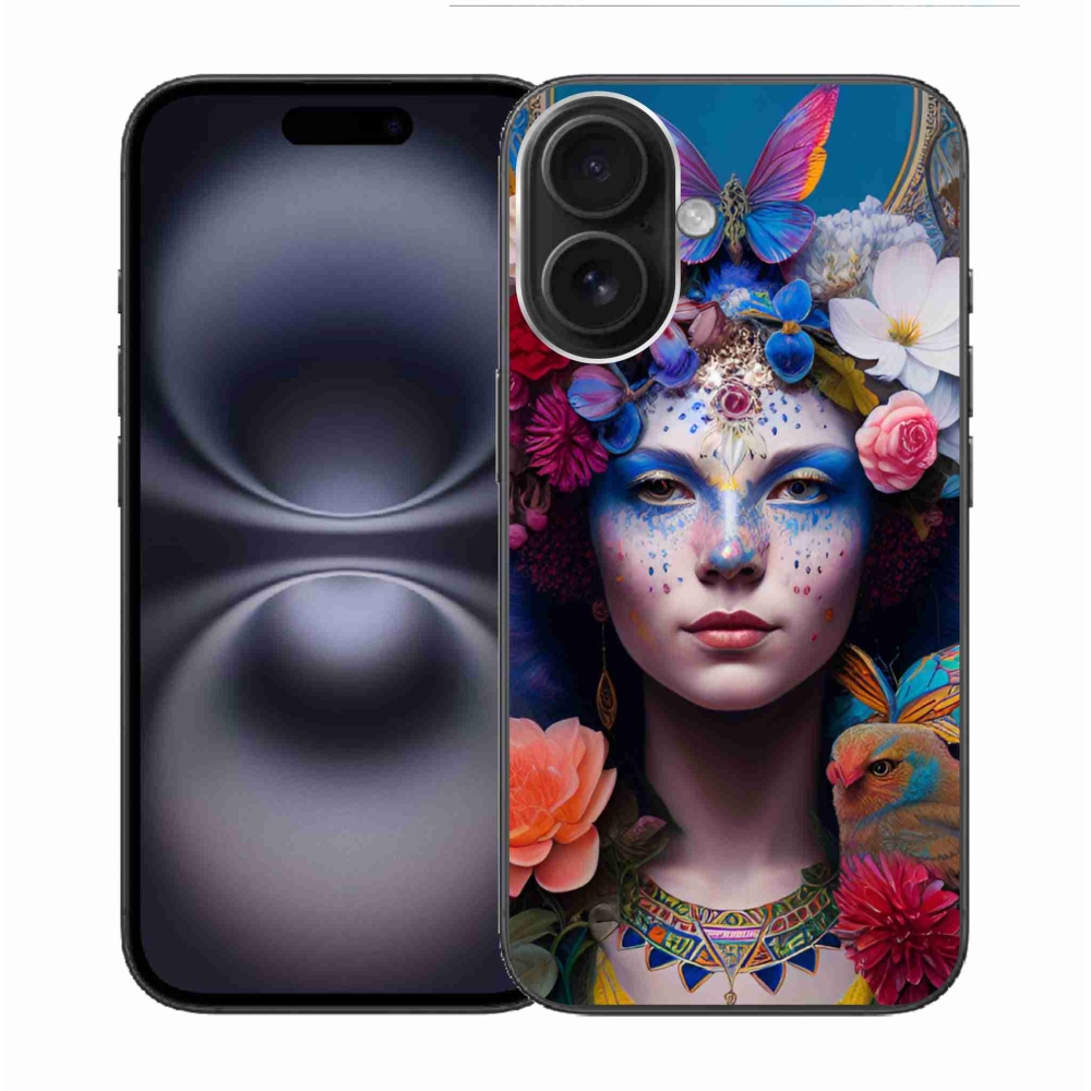 Gél borítás mmCase iPhone 16 készülékhez - nő virágokkal