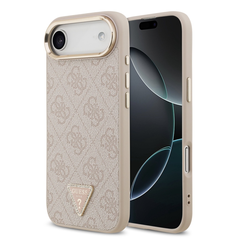 Guess PU bőr 4G Strass háromszög logó arany keret MagSafe hátlapi borító iPhone Air rózsaszínhez