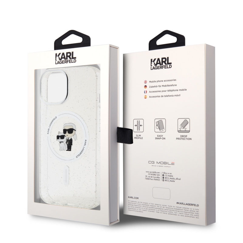 Karl Lagerfeld IML Glitter Karl és Choupette MagSafe MagSafe hátlap iPhone 15 készülékhez - átlátszó