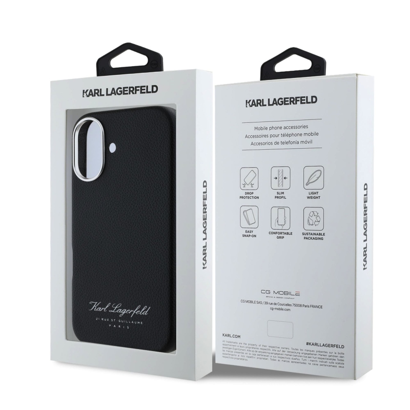 Karl Lagerfeld szemcsés PU Hotel RSG hátlap iPhone 16-hoz Fekete