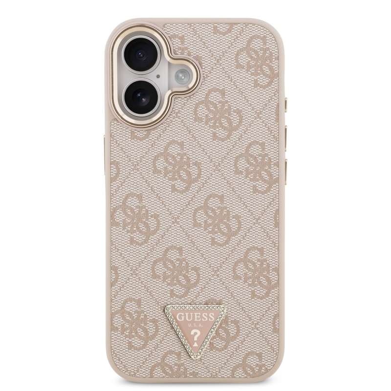 Guess PU bőr 4G Strass háromszög logó arany keret MagSafe hátlapi borító iPhone 17 rózsaszínhez