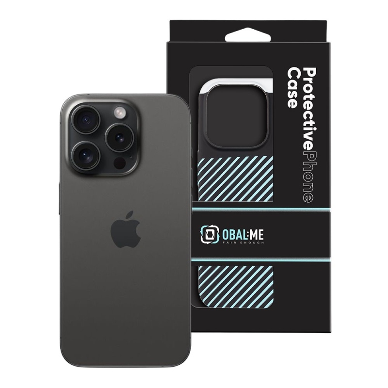 Borító:ME Flossy Stripes borító Apple iPhone 15 Pro fekete/tejkék színű készülékhez