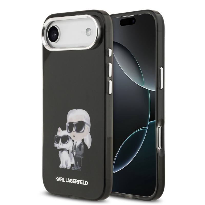 Karl Lagerfeld IML Aquarelle Karl és Choupette hátlapi borító iPhone Air készülékhez Fekete