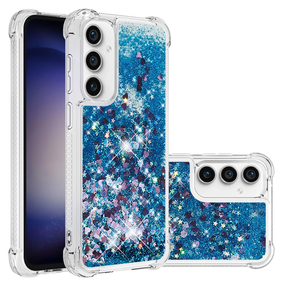 Glitter zselés homokóra hüvely Samsung Galaxy S23 FE készülékhez - kék/szívek