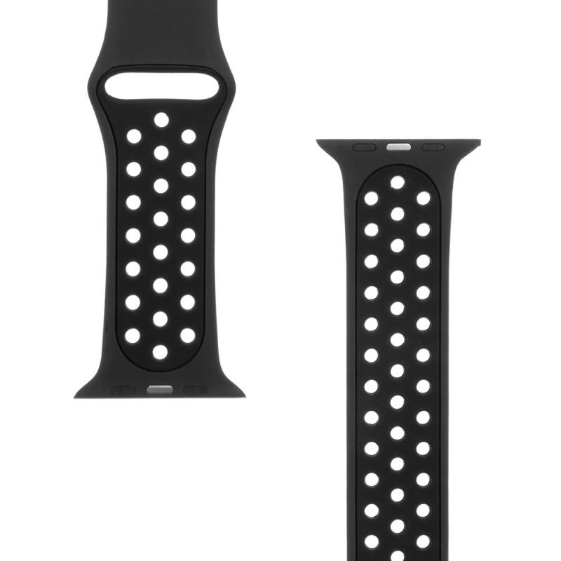 Tactical 161 Dupla szilikon szíj az Apple Watch 1/2/3/4/4/5/6/7/8/9/SE 42/44/45mm-es órájához Fekete