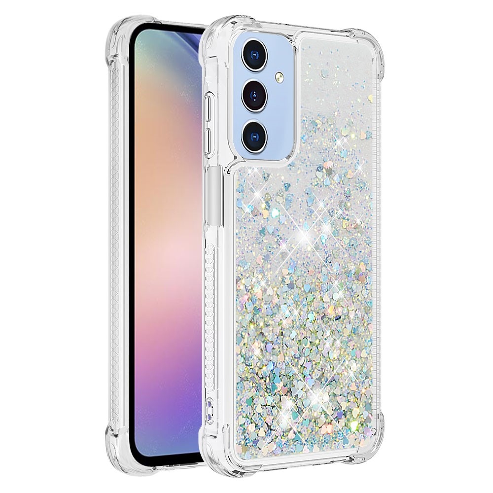 Csillogó homokóra zselés tok Samsung Galaxy A26 5G - ezüst/szív