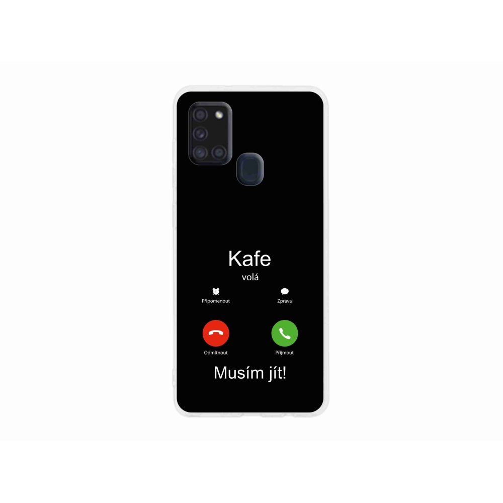 Gél borítás mmCase Samsung Galaxy A21s készülékhez - kávé hívás fekete háttérrel