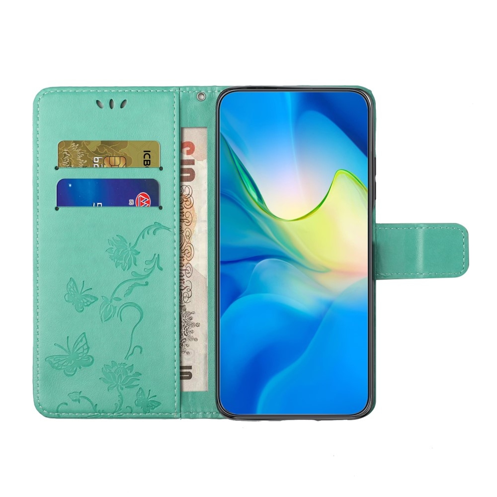 Virágos könyvtáska Samsung Galaxy A35 5G készülékhez - teal színű