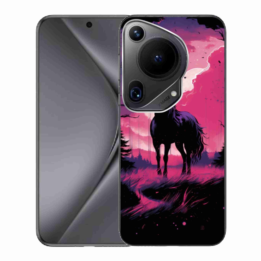Zselés borítás mmCase a Huawei Pura 70 Ultra számára - fekete rajzfilm ló 1