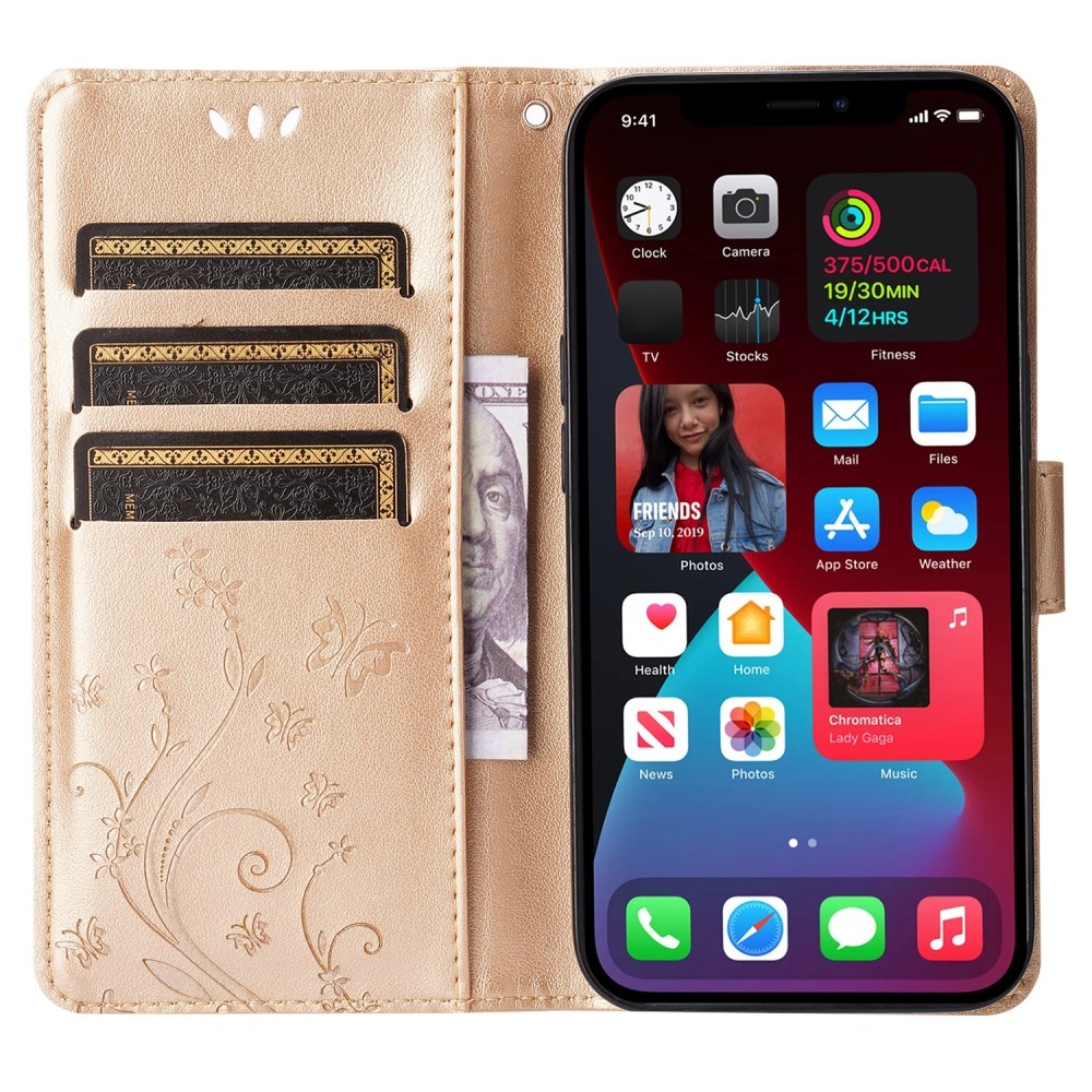Virágok könyv tok iPhone 15 Pro készülékhez - arany