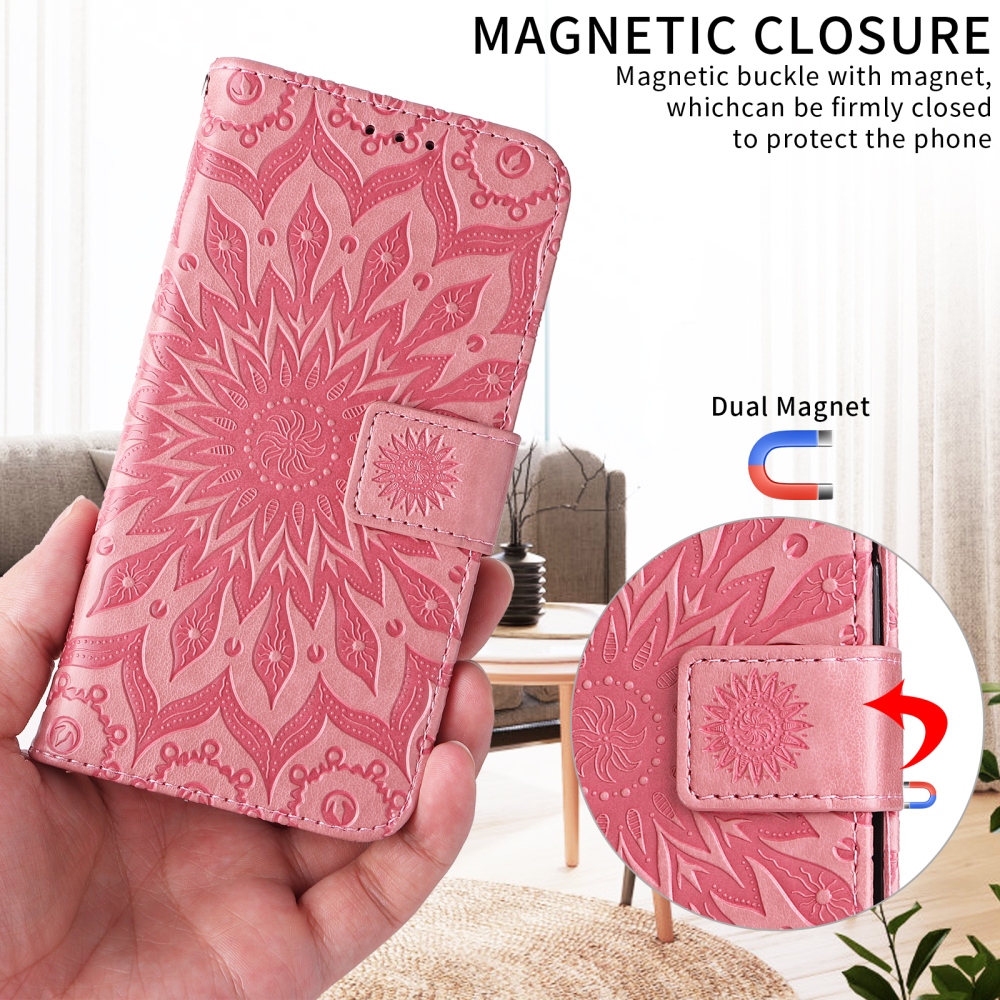 Napraforgó könyv tok Xiaomi Redmi 15C 4G/5G (173mm) - rózsaszínű