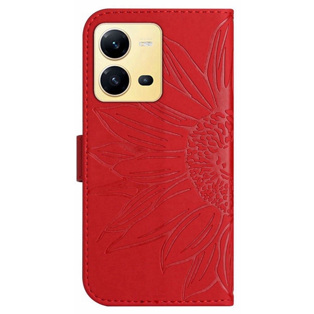 Napraforgó könyv tok a Vivo X80 Lite-hoz - piros