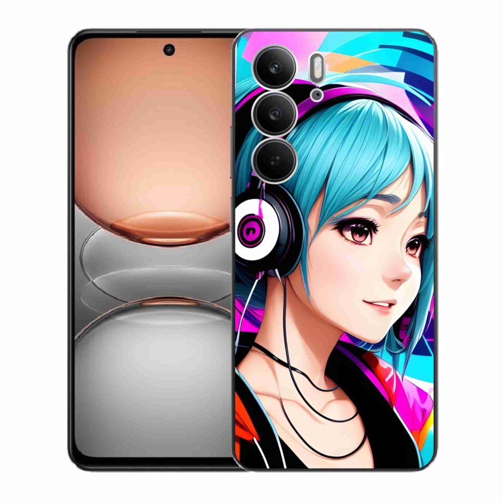 Gél borító mmCase a Realme C75 készülékhez - lány fejhallgatóval
