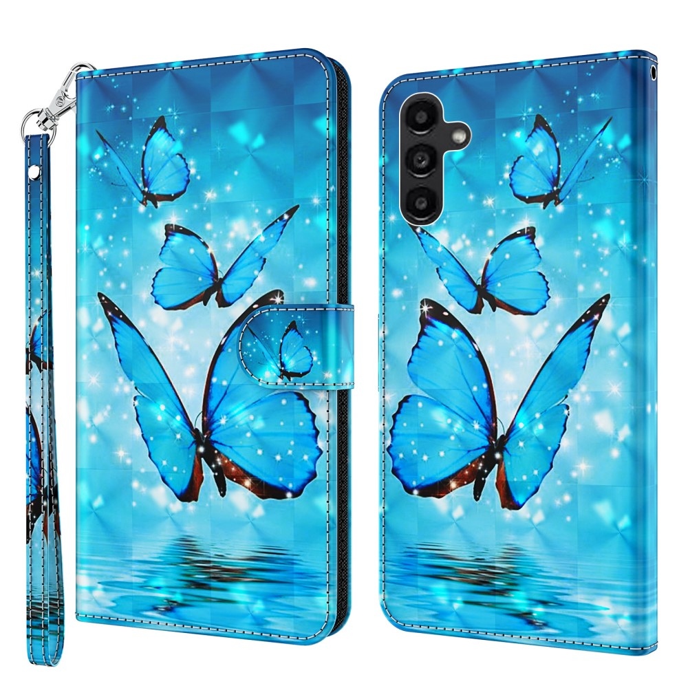 Nyomtatott könyv tok Samsung Galaxy A15 4G/5G készülékhez - kék pillangók
