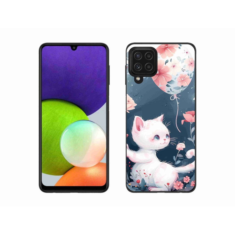 Gél borítás mmCase Samsung Galaxy A22 4G - cica lufival - Samsung Galaxy A22 4G-hez