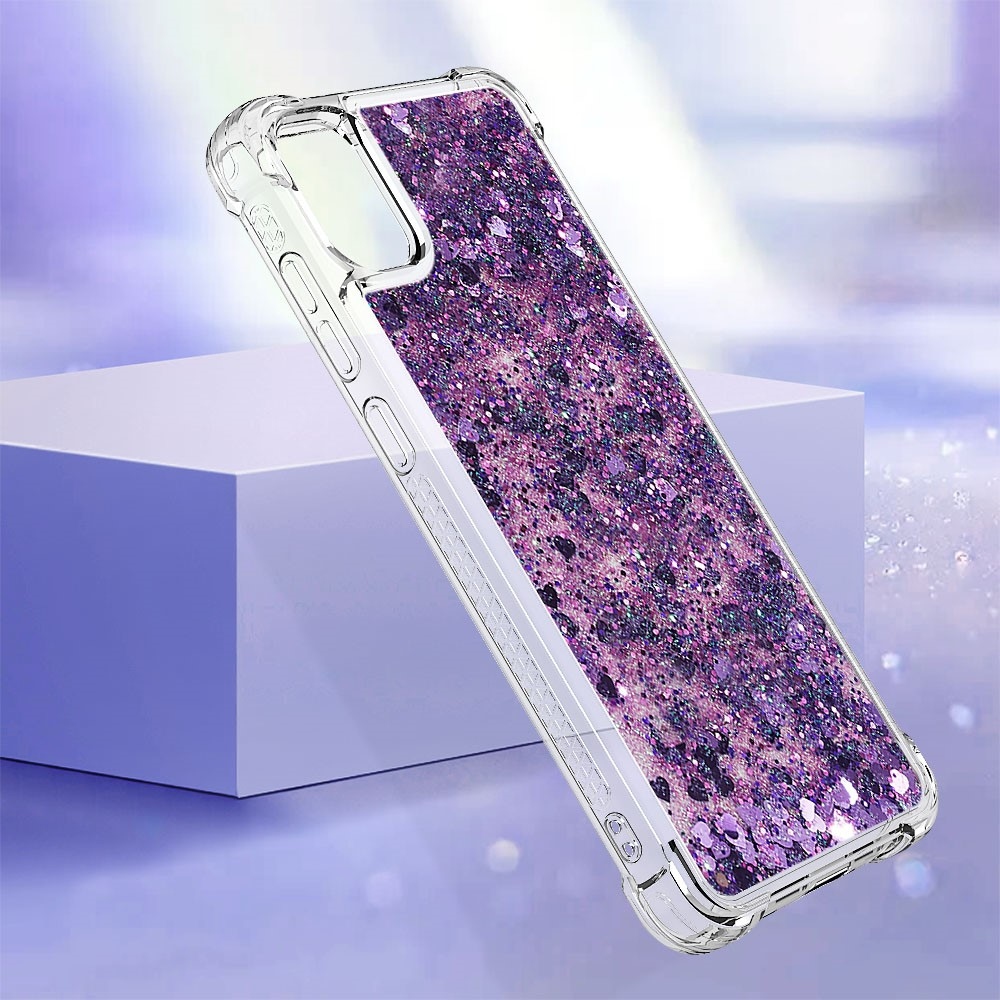 Glitter homokóra zselés tok Samsung Galaxy A06 4G - sötétlila/szívek