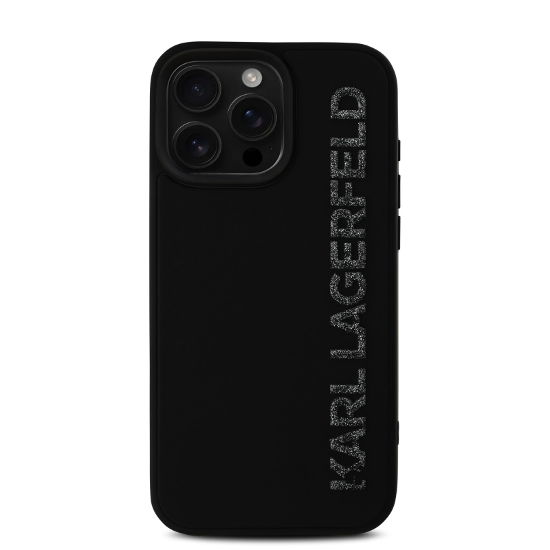 Karl Lagerfeld 3D gumiból készült, csillogó logós hátlap iPhone 16 Pro Max készülékhez Fekete