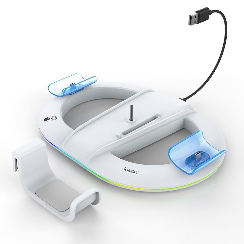 iPega P5S045 Függőleges töltőállvány RGB-vel PS5/PS5 Slim fehér színhez