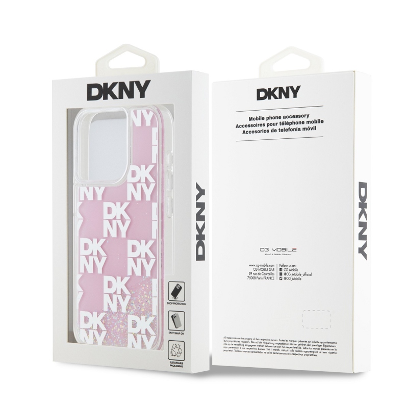 DKNY Liquid Glitter Checkered Pattern hátlapi borító iPhone 15 Pro rózsaszínhez