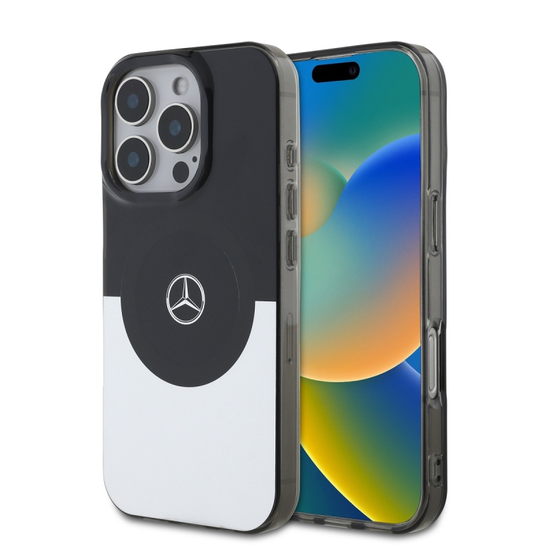 Mercedes PC/TPU kétrétegű MagSafe hátlap iPhone 16 Pro fekete/ezüst színű borítóhoz