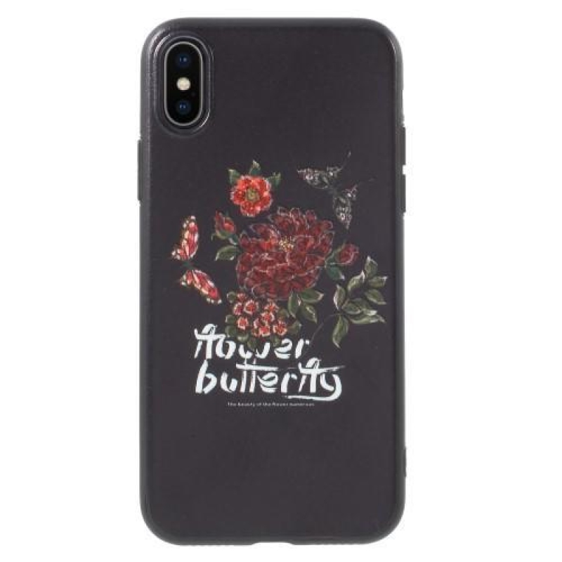 Ider gél tok PU bőrrel borított iPhone X készülékhez - pillangó és virágok