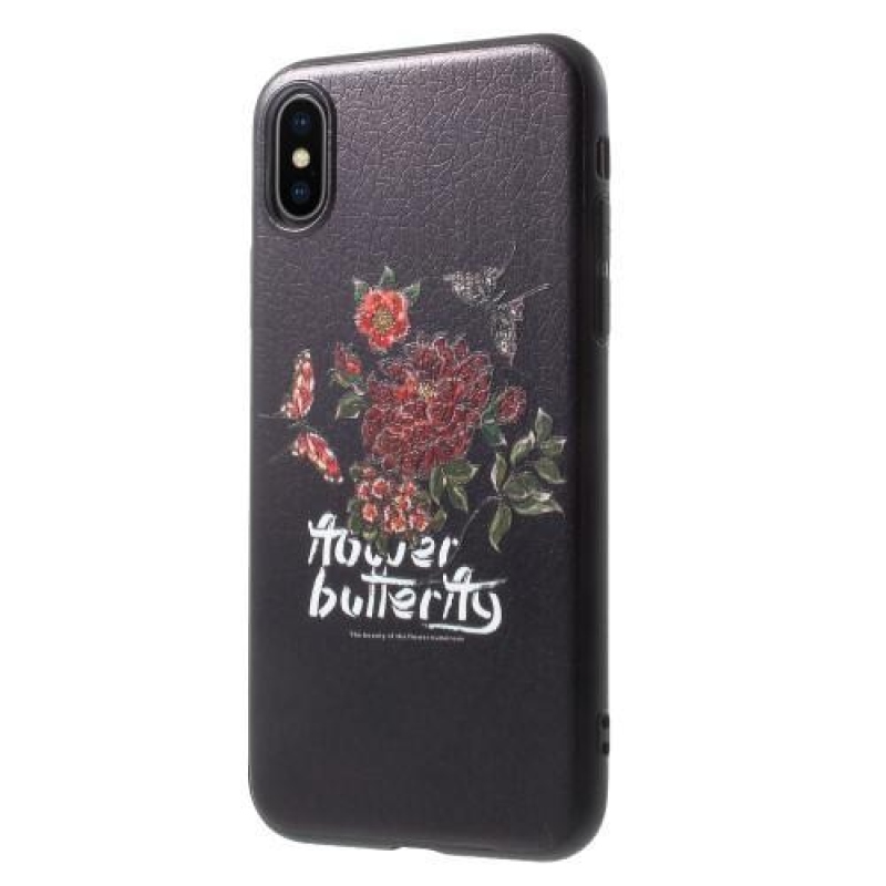 Ider gél tok PU bőrrel borított iPhone X készülékhez - pillangó és virágok