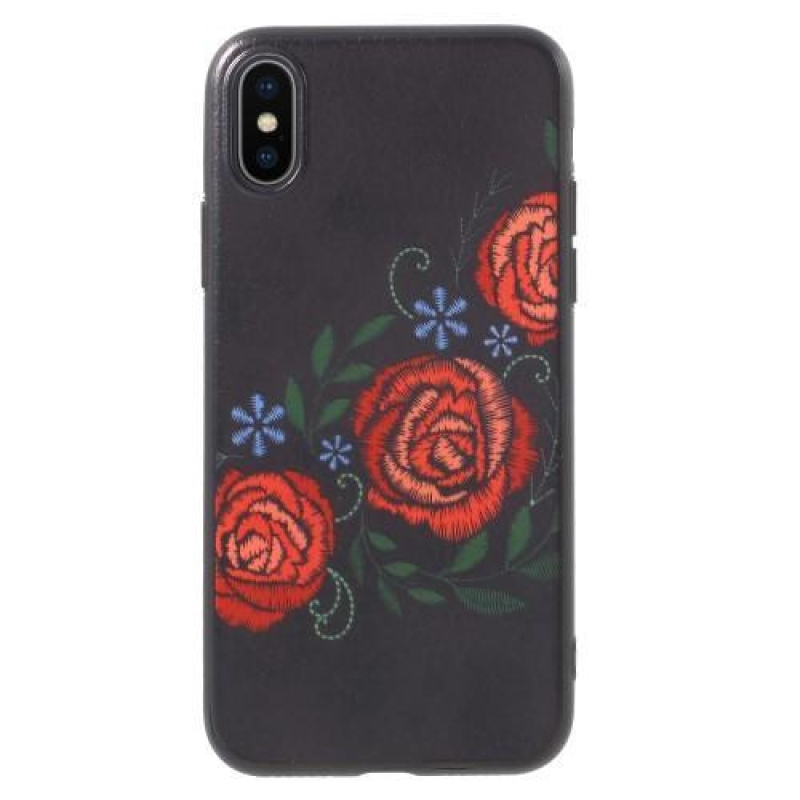 Ider gél tok PU bőrrel borított iPhone X készülékhez - pünkösdi rózsák