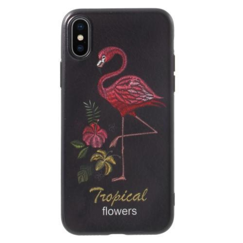 Ider gél tok PU bőrrel borított iPhone X készülékhez - flamingó