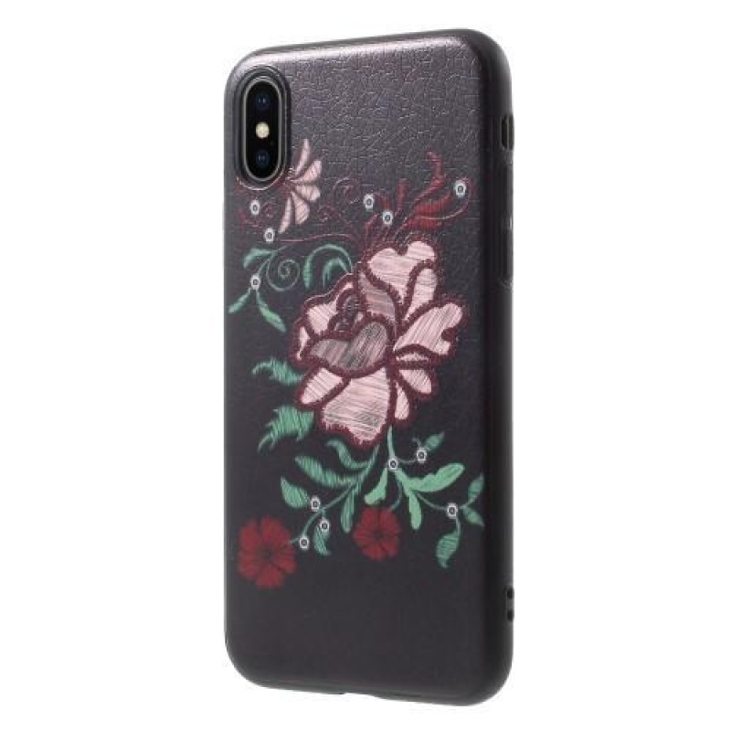 Ider gél tok PU bőrrel borított iPhone X készülékhez - rózsaszín csokor